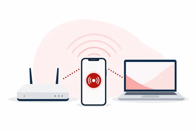 Un móvil compartiendo conexión a internet con un portátil y otro teléfono