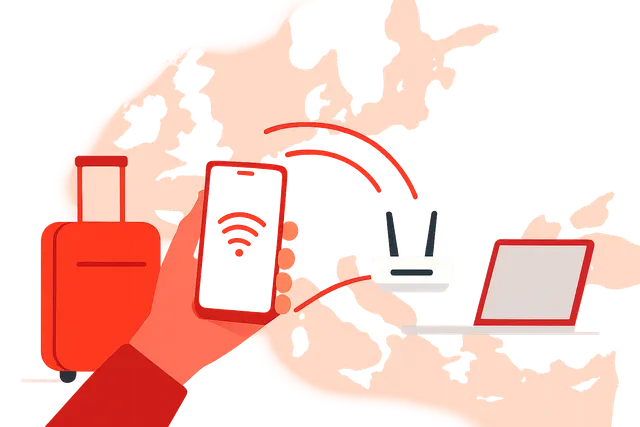 Ilustración de un móvil conectándose a una red de otro país durante un viaje