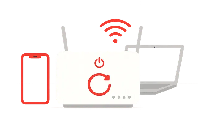 Ilustración de un router de fibra reiniciándose