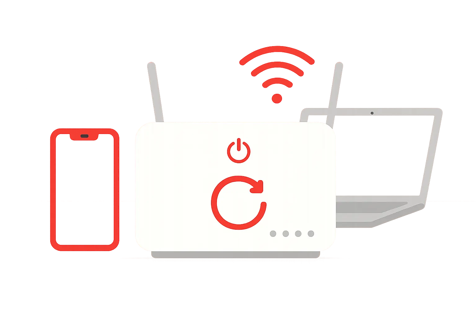 Ilustración de un router de fibra reiniciándose